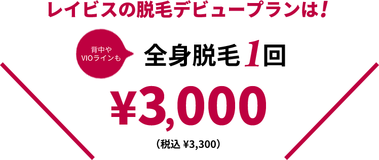 レイビスの脱毛デビュープランは背中やVIOラインも全身脱毛1回,000（税込 ,300）