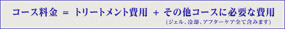 コース料金＝トリートメント費用+その他コースに必要な費用 （ジェル、冷却、アフターケア全てを含みます）